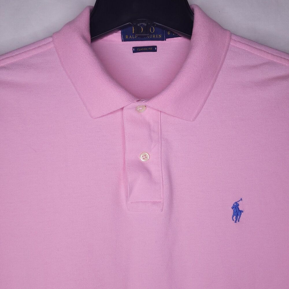 Ralph Lauren Polo Shirt Mens Large Pink Pony Short Sleeve Cotton Classic Fit